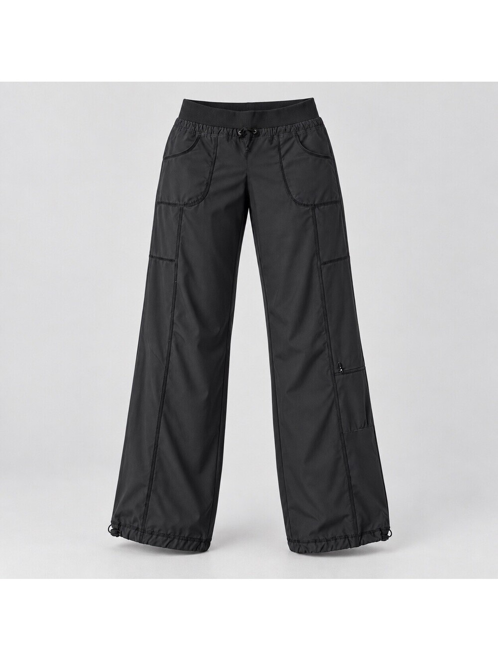 Athleta Womens 2 Black Lined Softshell Hiking Cargo Pants Drawstring Hem